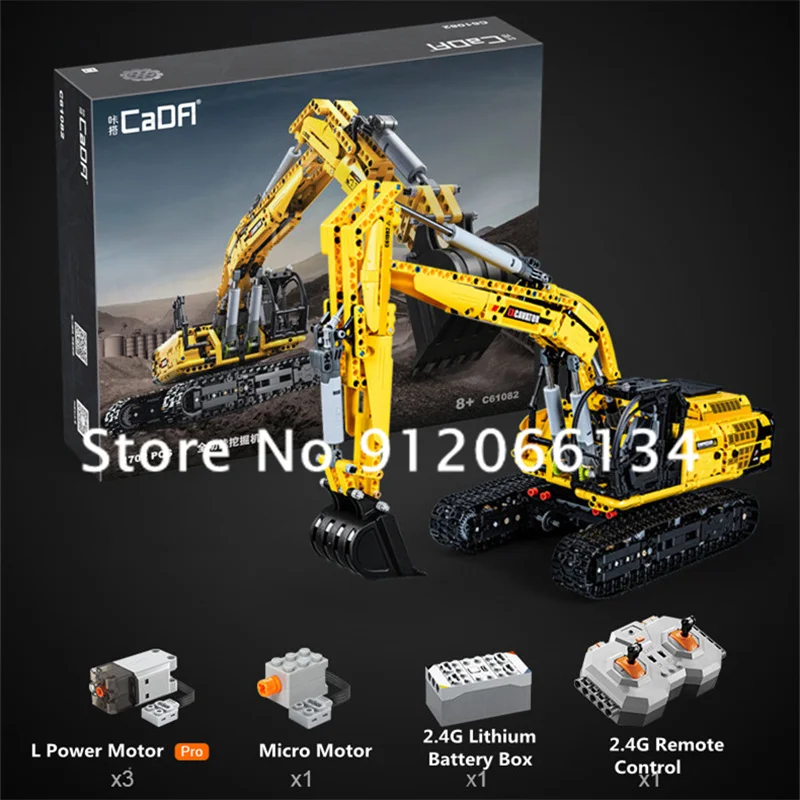 1702PCS DIY Blocks Hydraulic Rod Remote Control Excavator 360 Degrees Rotate Anti-Slip Track Electric RC Car Truck Kids Gift Toy 2
