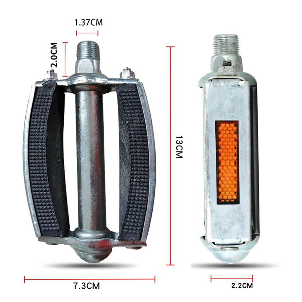 Classical Rubber Block Bicycle Pedals with Reflector 9/16' Steel Ball Bearing Bike Flat Pedal Repair Components