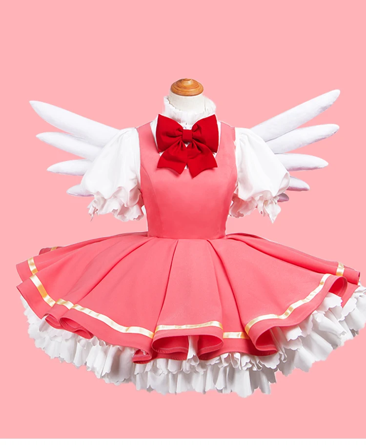 Cardcaptor Sakura Cosplay Kostüm Kinomoto Sakura Rosa Kleid mit Flügeln Karneval Halloween Frauen 3