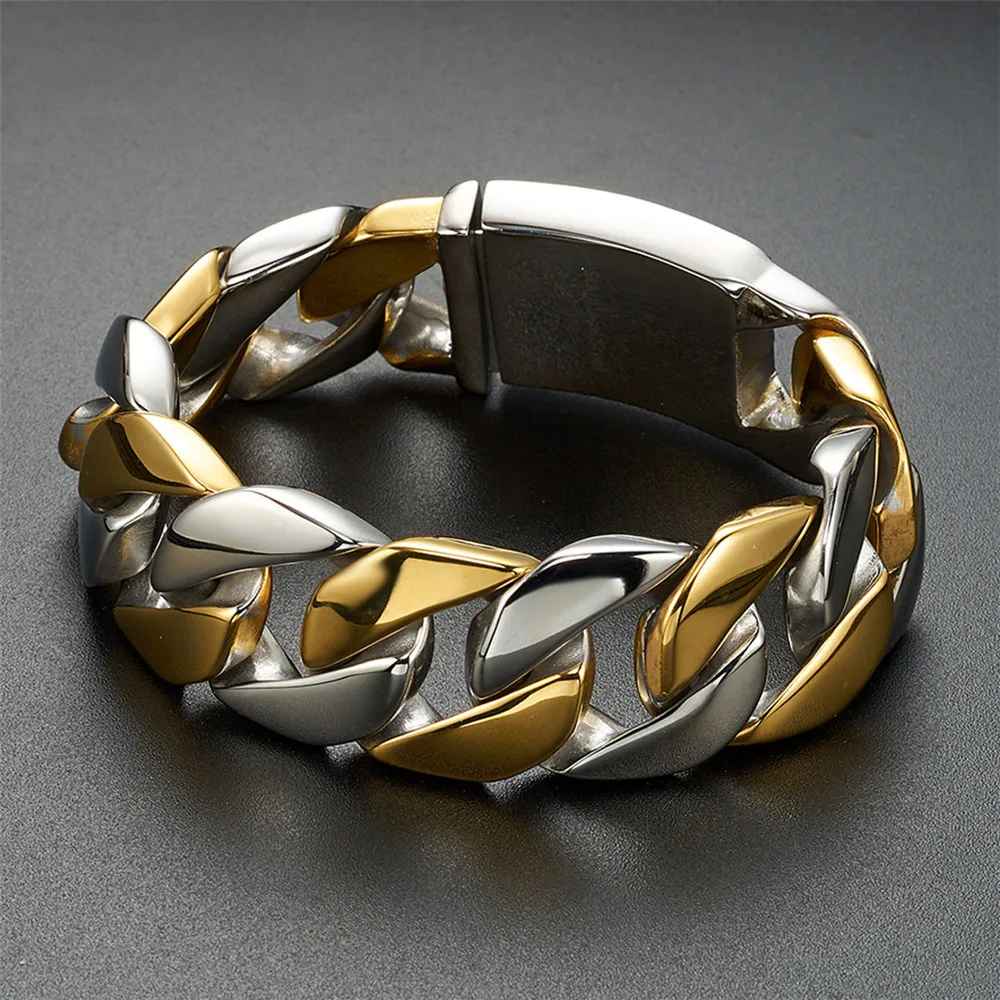 

26MM Luxury Bracelet Mens Stainless Steel Gold Hip Hop Rock Style Thick Chain Fashion Classic High Quality Gift Jewelry