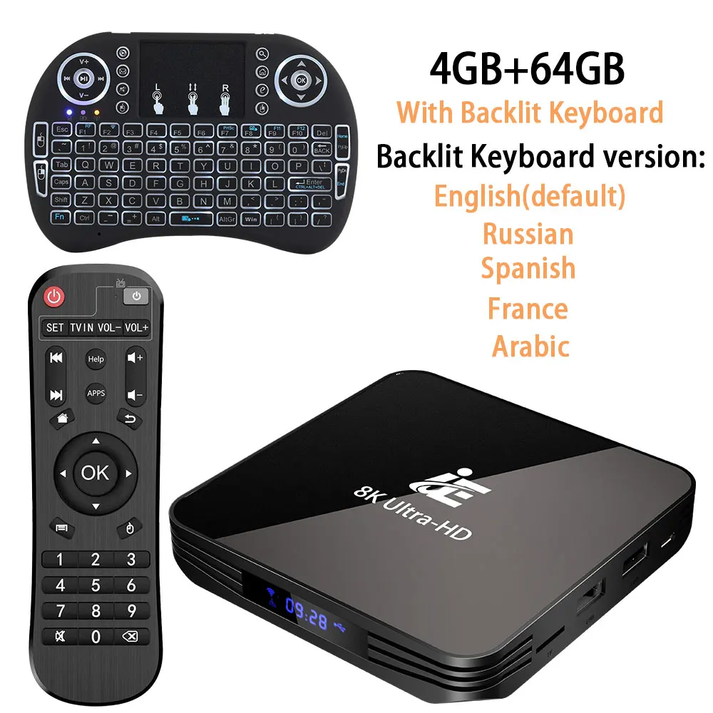IE Android Smart Tv Box 9,0 4 ГБ 32 ГБ 64 Гб медиаплеер 2,4G 5G Wifi четырехъядерный 1080P Netflix Youtude 4K телеприставка - Цвет: 64 keyboard