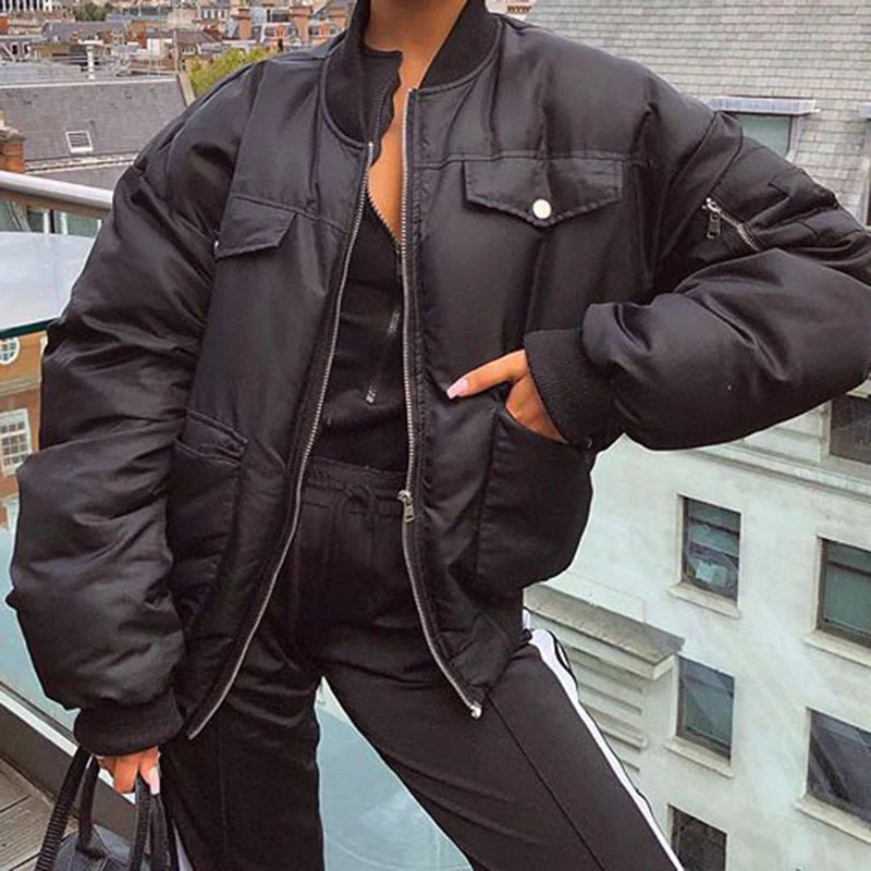 Hadara estilo militar Stand Collar Parkas mujer moda corta Abrigos Mujer elegante cremallera bolsillos algodón Chaquetas AliExpress