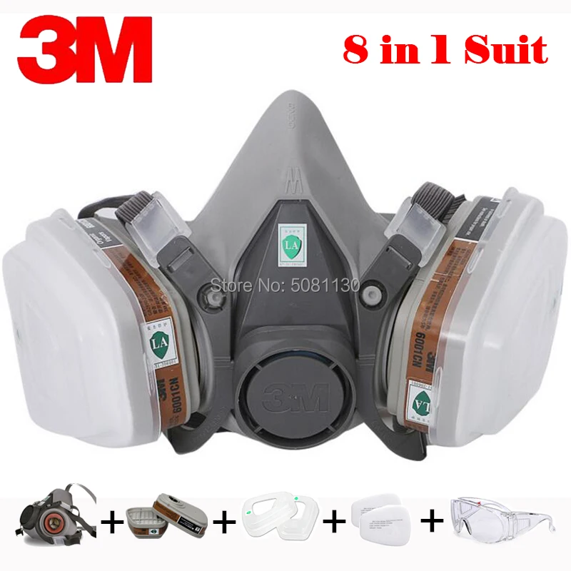 

3M 6200 7502 Half Face Painting Spraying Respirator Gas Mask 8 In 1 Suit Safety Work Filter Dust Mask