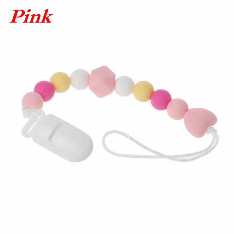 Детские прорезывания зубов соска, зажимы для цепи с силиконовыми бусинами держатель для сосок жевательные игрушки - Цвет: Pink