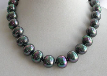 

stunning big 16mm baroque black south sea shell pearl necklace AAA style Fine Noble real Natural