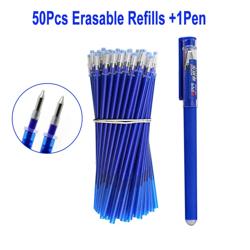 51Pcs/Set Erasable Gel Pen Refill Rod 0.5mm Blue Black Ink Bullet Tip Penpoint Washable Handle Office School Writing Stationery |