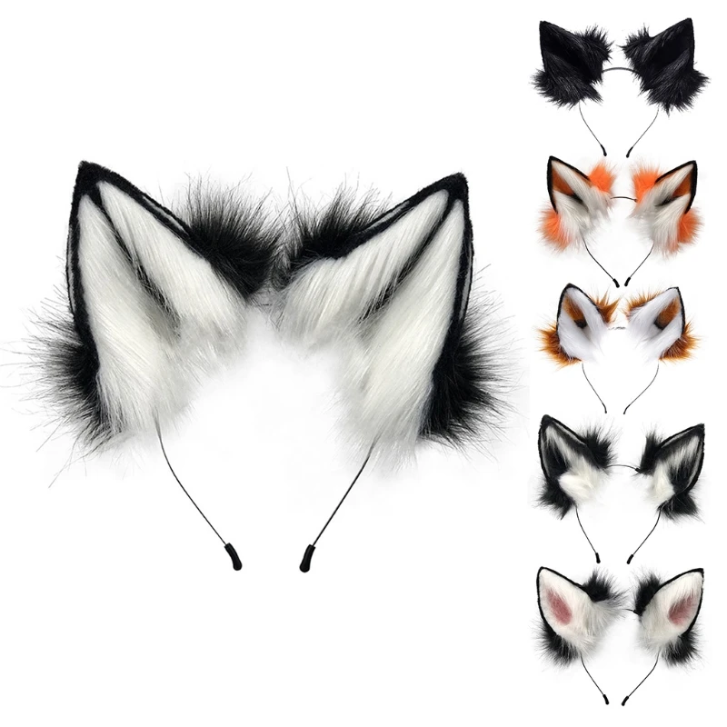 Handmade Adjustable Furry Wolf Ears Headband Simulation Fluffy Plush Animal Hair Hoop Kawaii Anime Cosplay Headpiece