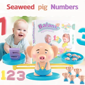 

Montessori Math Balancing Scale Number Board Game Educational Toy Monkey Pig Dog Animal Figure Baby Preschool Math Toys