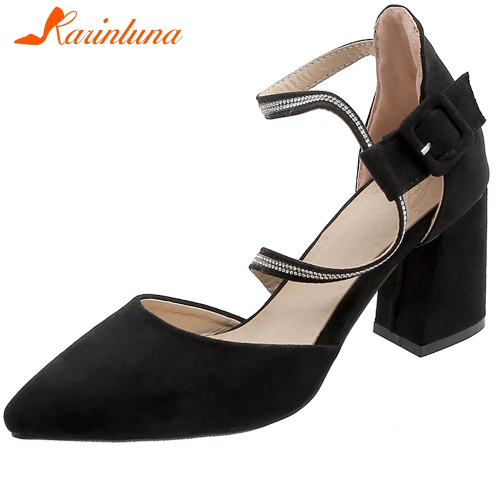 

KARINLUNA Plus Size 32-48 New Ladies Party Ol Sandals Fashion Crystal Summer Sandals Women Chunky High Heels Shoes Woman