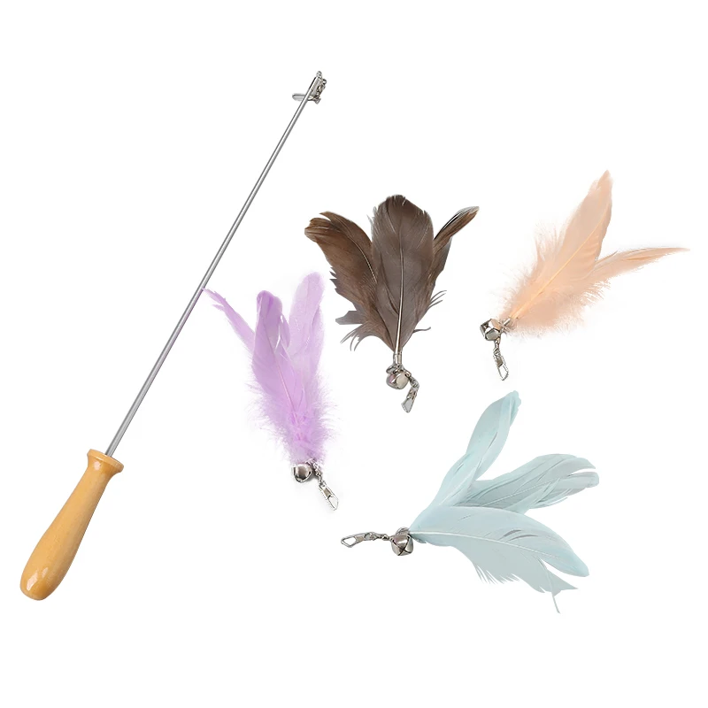 

Pets Cat Interactive Toy Teaser Cat Wand Toy With 4 Feather Replacements With Bell Pet Interactive Toy Set Pet Supplies