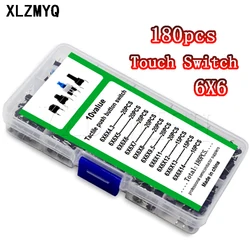 180PCS 10 Type 6*6 Light Micro Touch Switch Set Push Button Switch Kit Assortment Set 6x6 Keys Tact ON/OFF Diy Electronic Pack