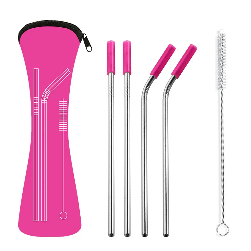 215mm straws-20oz 10 компл./лот 20oz Портативный силиконовый наконечник крышка Нержавеющая сталь соломы прямые изогнутые соломинки для путешествий неопреновая сумка для хранения - Цвет: 215mm straws-20oz