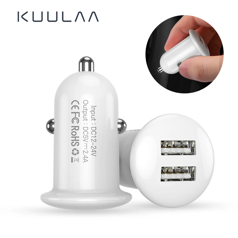 

KUULAA Mini USB Car Charger For Xiaomi Redmi Note 7 Double USB 2.4A Fast Charging Car Phone Charger For iPhone X XS Max 8 7 Plus