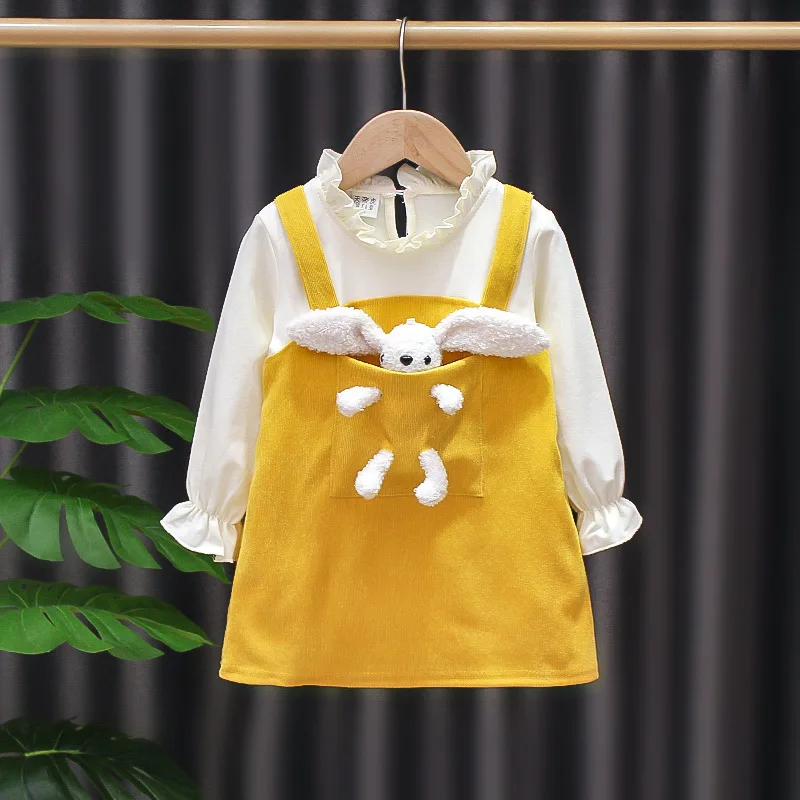 Girls Autumn Dresses Kids Clothes Winter 2021 New Corduroy Princess dress Fake 2 pieces for Children Clothing Baby Girl Dress