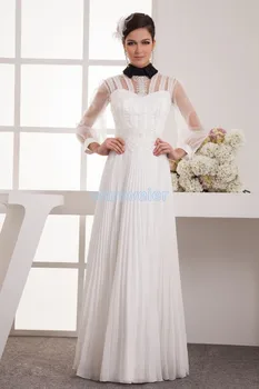 

free shipping 2016 new design hot high neck long sleeve beading brides maid dress with jacket white Mother of the Bride Dresses
