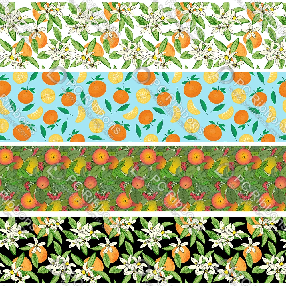 

16-75MM Cartoon Orange Fruits Printed Grosgrain&Satin Ribbon DIY Handmade Materials Christmas Wedding Gift Wrap Tape 50yards