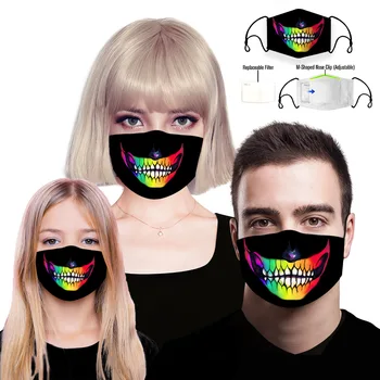 

Adult Kids Colorful Tooth Print Face Mask Reusable Protection Anti Dust Mouth Mask Proof Bacteria Masks with 7Pcs PM2.5 Filters