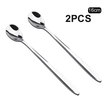 

New 2Pcs Portable Durable Long Handle Stainless Steel Tea Coffee Spoons Ice Cream Scoop Cutlery Set