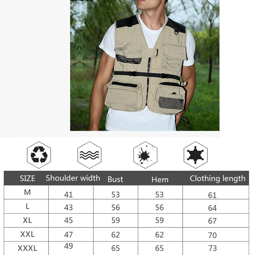 Outdoor Hiking Hunting Fishing Waistcoat Shooting Adjustable Vest Multi Pocket Mesh Vest Photography Jacket Gilet Fishing Vest