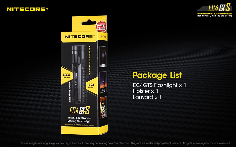 NITECORE EC4GTS тактический фонарь Cree XHP35 HD max 1800 люмен прожектор луч бросок 396 м Открытый Ручной фонарь