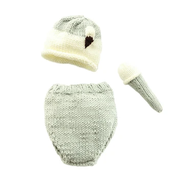 

3pcs Newborn Knitting Clothes Exquisite Design Classic Texture Delicate Hat Pants Ice Cream Doll Baby Outfits Photo Props
