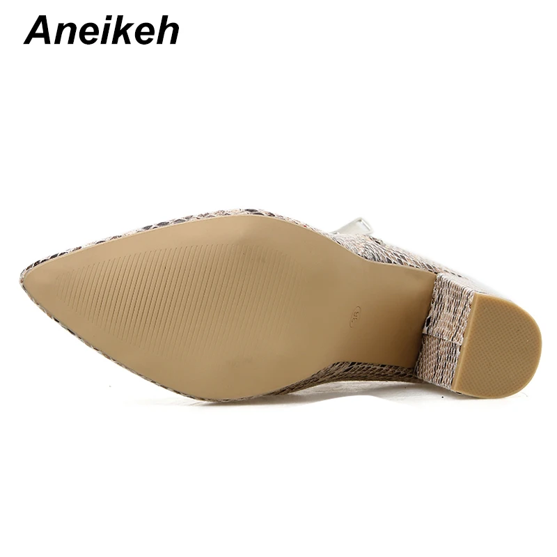 Aneikeh/ г. Женские ботинки из PU искусственной кожи для зрелых женщин пикантная обувь с острым носком на высоком квадратном каблуке и на молнии свадебные ботильоны для танцев Размеры 35-42
