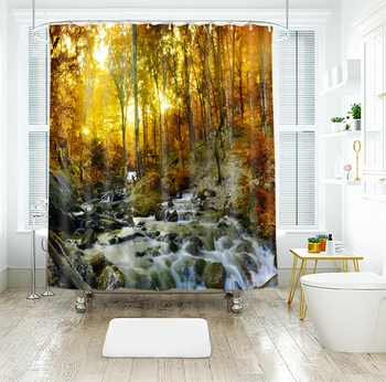 

3d Forest stream and Mangrove Forest Pattern Shower Curtains Waterproof Thickened Bath Curtains for Bathroom Customizable