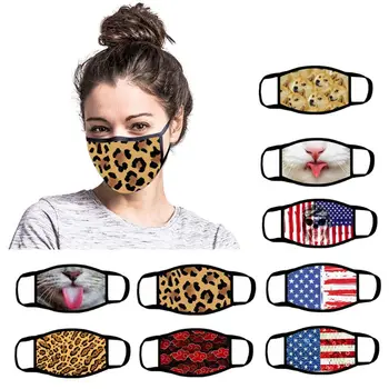 

5Pcs Cute 3D Print Cats USA Flag Washable Cotton Face Mask Windproof Reusable Dustproof Mouth Mask for Adult Unisex