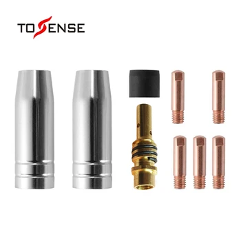 

Tosense 9pcs/set 15AK MIG/MAG Welding Nozzle Contact Tips 0.8x25mm M6 Gas Connector Holder Set