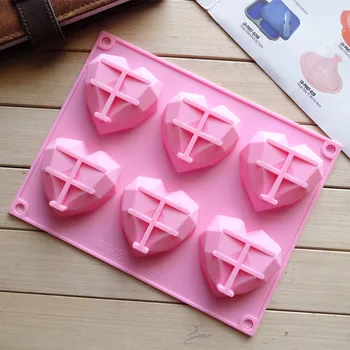 

Silicone Cake Mold Pudding Jelly Mould Diamond Love Heart Shape Hand Soap Mold 6 Pack Pink