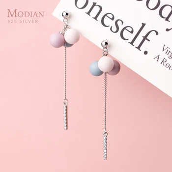 

Modian Colorful Romantic Lovely Balloon Drop Earring for Women 925 Sterling Silver Sparking Zircon Line Tassel Earring Jewelry