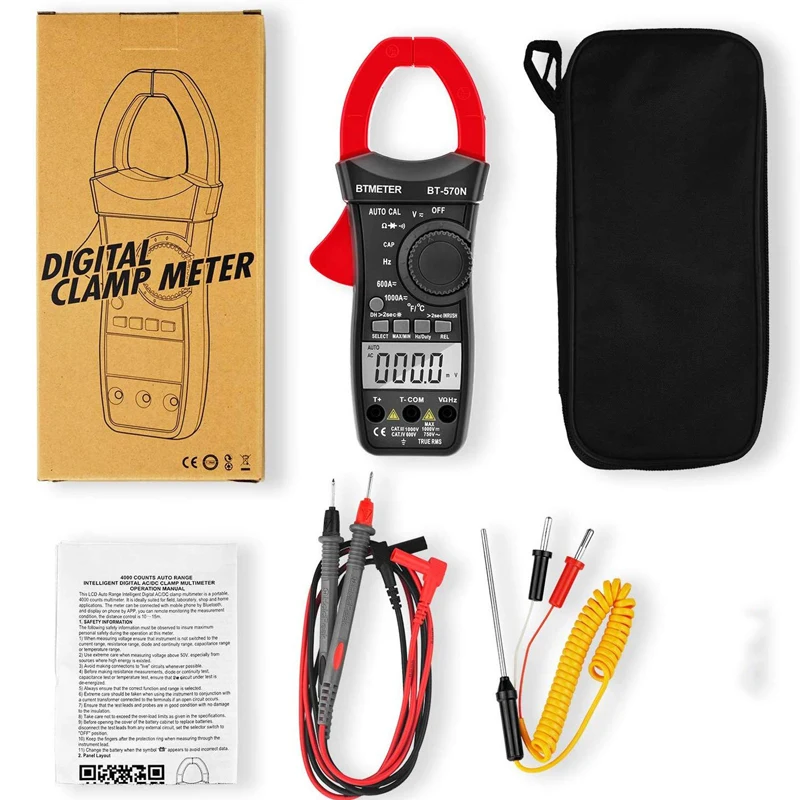 BTMETER-570N True RMS 디지털 클램프 미터, 자동 범위 6000 디스플레이 AC/DC 전류 및 전압 테스터 미터, 돌입 전류 테스트