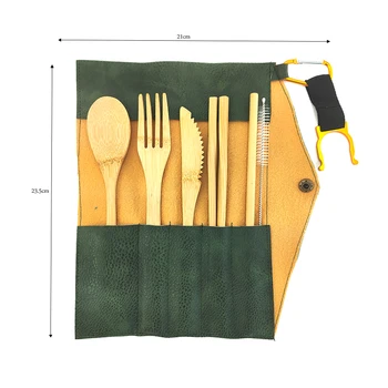 

6Pcs Bamboo cutlery set Wooden tableware set Eco Friendly Reusable Flatware Set Set Spoon Fork Chopsticks and Cloth bag