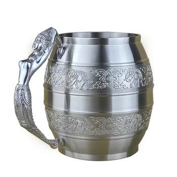 

Oriental Pewter - Pewter Beer Mug Pure Tin 97% Lead-Free Pewter BM08 Hand Carved Beautiful Embossed Handmade in Thailand