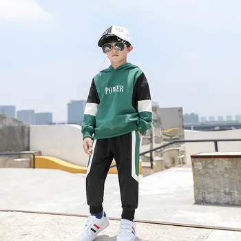 

Children's suit Boys' 2020 New Autumn Clothes middle and large Children's Hooded sweatpants 2-piece boys' Fashion set