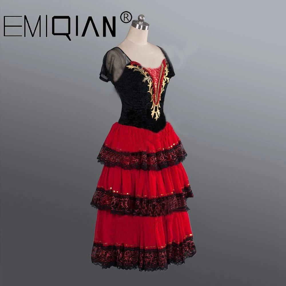 Don Quixote Adult Black Red Romantic Tutu Professional Ballet Long Tutu Spanish Dance Costume Spanish Kitri Dance Ballet Dress