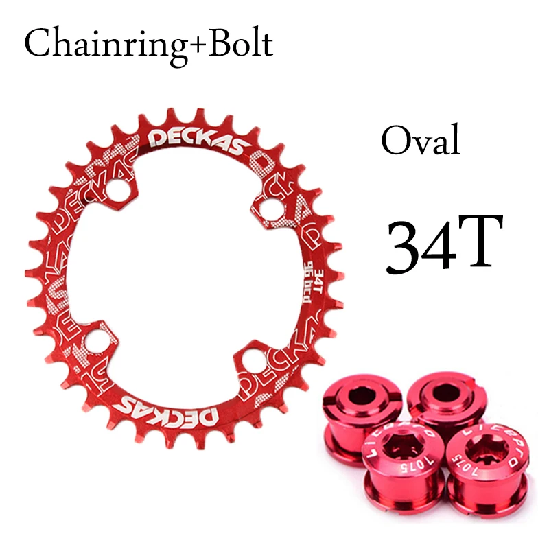 Oval-Red-34T-bolts Deckas MTB узкая широкая цепь овальная 96BCD круглая горная велосипедная цепь кольцо дорожная велосипедная Звездочка 32 T/34 T/36 T/38 T Shimano Deore - Цвет: Oval-Red-34T-bolts