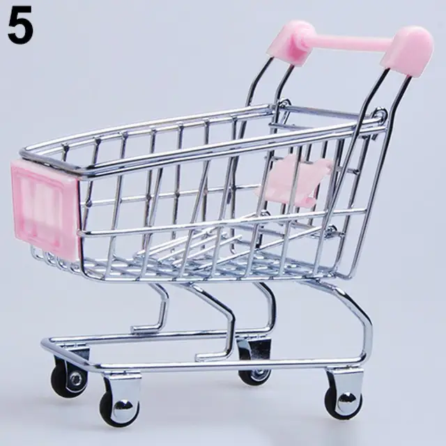 Supermarket Hand Trolley Mini Shopping Cart Desktop Decoration Storage Toy Gift 2