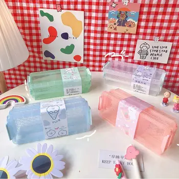 

MINKYS Cartoon 2 Layers Transparent Desktop Magic Storage Box Pencil Case Pen Holder Pencilcase School Office Stationery