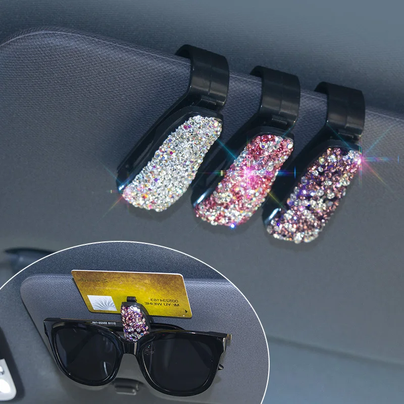 Автомобиль солнцезащитный козырек Солнцезащитные очки держатель ABS зажим Кредитная карта посылка ID сумка для хранения с бриллиантами ручной работы# c
