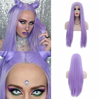 

AIMEYA Laven Purple Long Natural Straight Synthetic Lace Front Wig for Women Middle Part Glueless Heat Resistant Fiber Lace Wigs