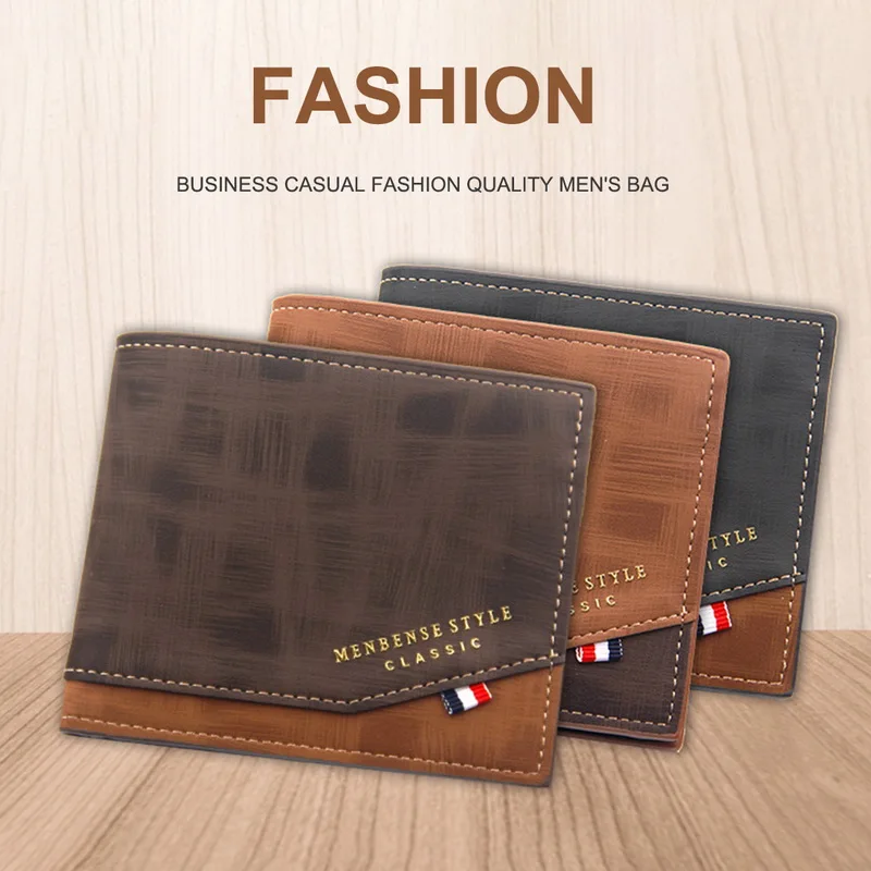 Billetera de cuero para hombre, cartera masculina corta de cuero de Color sólido, estilo clásico, famoso, monedero