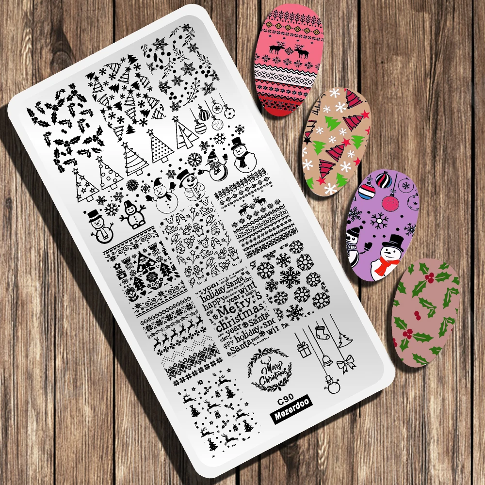Merry Christmas Nail Stamping Plate Snowflake Snowman Bear Stamp Template Deer Design Nail Art Image Plate Printing Stencil Tool 5