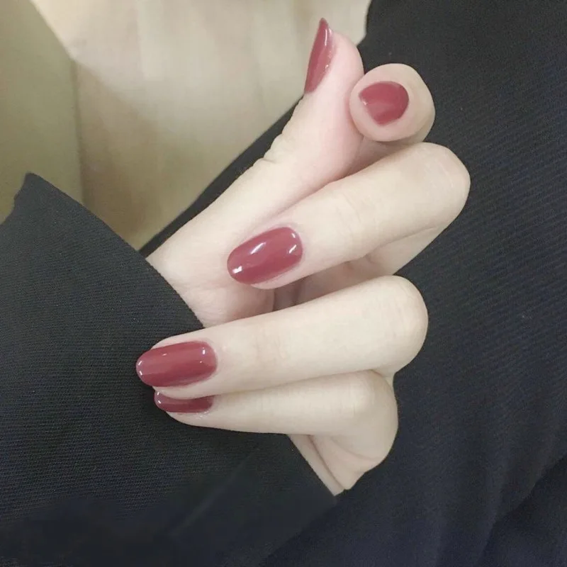 Ярко-белый темный цвет порошок из красной фасоли круглый носок средней длины ногтей сплошной цвет поддельные ногти AL176