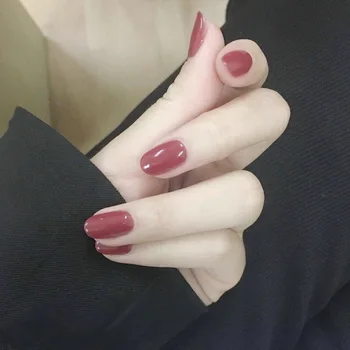 

Bright White Dark Color Red Bean Powder round-Toe Mid-length Nail Tips Solid Color Fake Nails AL176