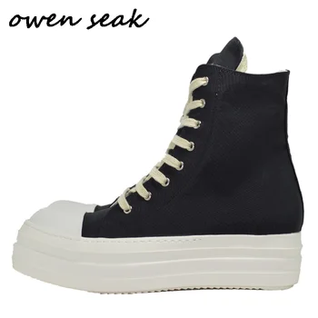 

Owen Seak Men Canvas Shoes Luxury Trainers Boots Lace Up Sneakers Casual Women Height Increasing Zip High-TOP Flats Black Shoes
