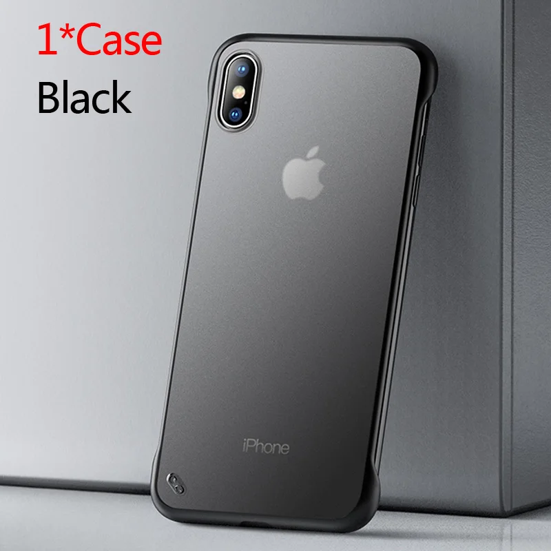 Бескаркасный Прозрачный матовый жесткий чехол для телефона Apple IPhone X 7 6 6S 8 Plus XS Max XR 11 PRO максимальный чехол с кольцом для пальцев - Цвет: only BLACK case