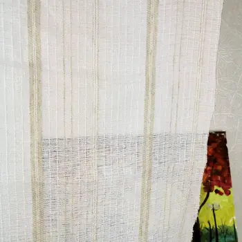 

Retro Decorative Linen Striped Home Brown Sheer European Style Window Curtains Rod Pocket Grommet for Living Room Bedroom