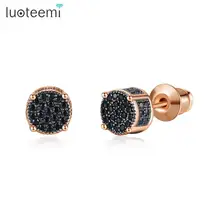 LUOTEEMI, блестящие черные/белые круглые серьги-гвоздики с кубическим цирконием для женщин, для свиданий, золотой цвет/розовое золото, модное ювелирное изделие, подарок