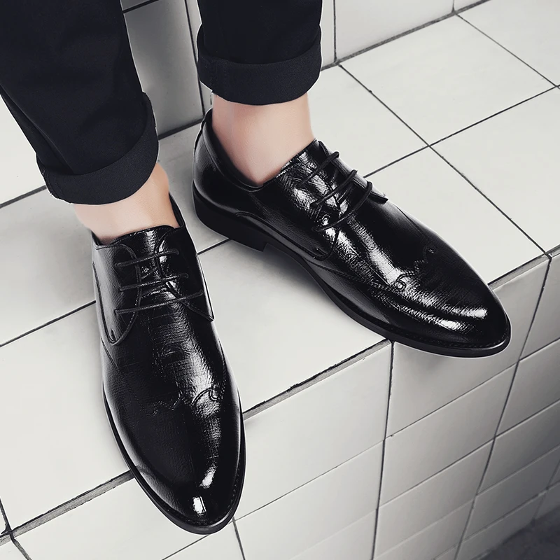 Details about  / Mens Patent Leather Dress Shoes Block Heel Formal Business Casual British Style